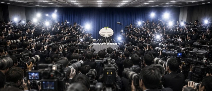 多くのカメラに囲まれたなまコの記者会見
